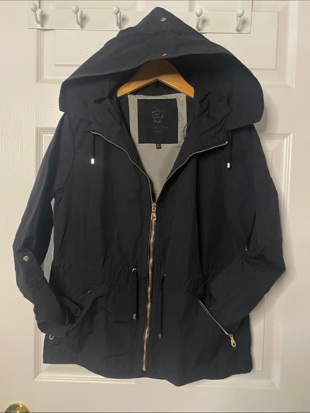 Women's Black Hooded Utility Jacket with Gold Zippers #13